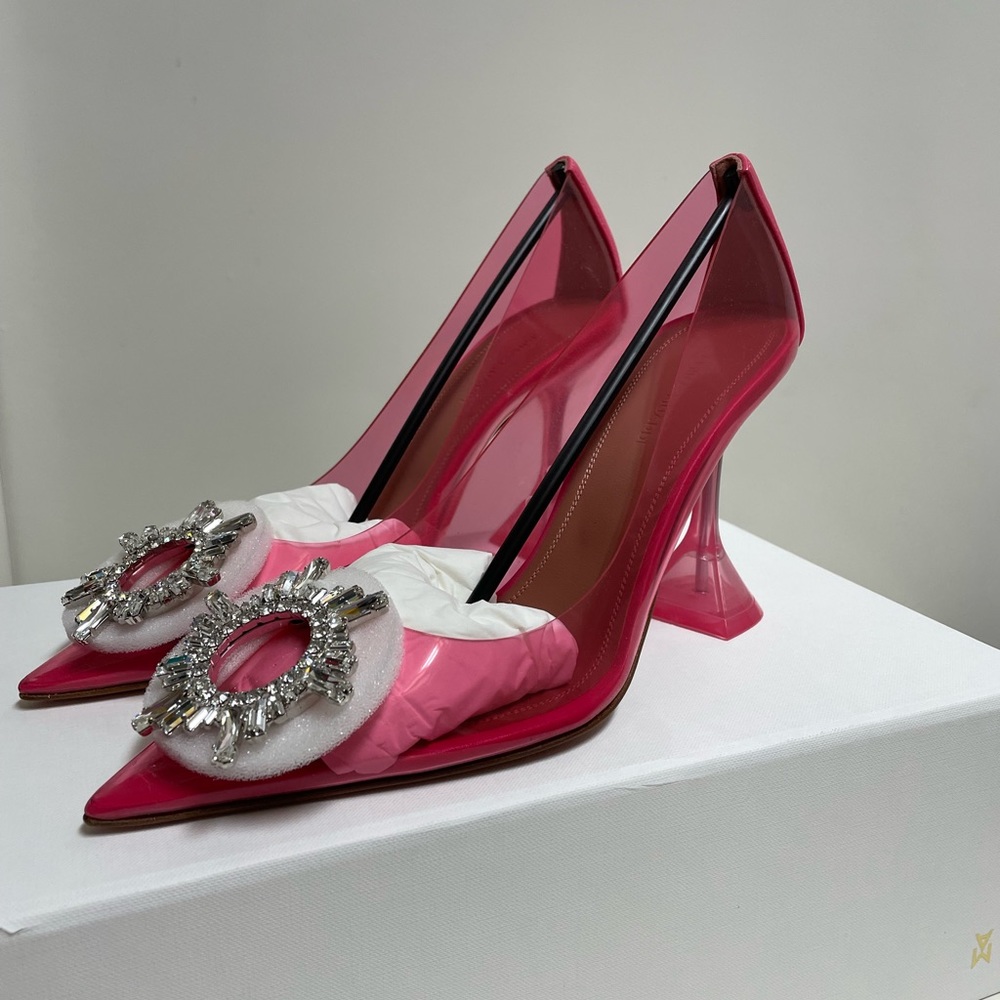 AMINA MUADDI
Begum leather-trimmed crystal-embellished PVC pumps